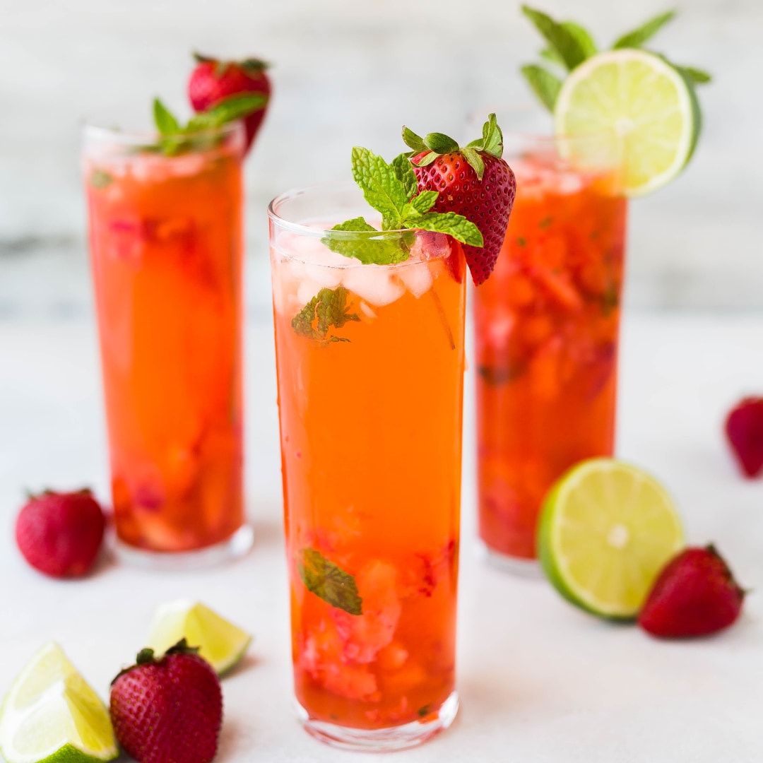 photo of 3 glasses of strawberry agua fresca