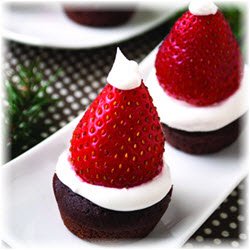 Photo of two Santa Hat Brownies on a plate