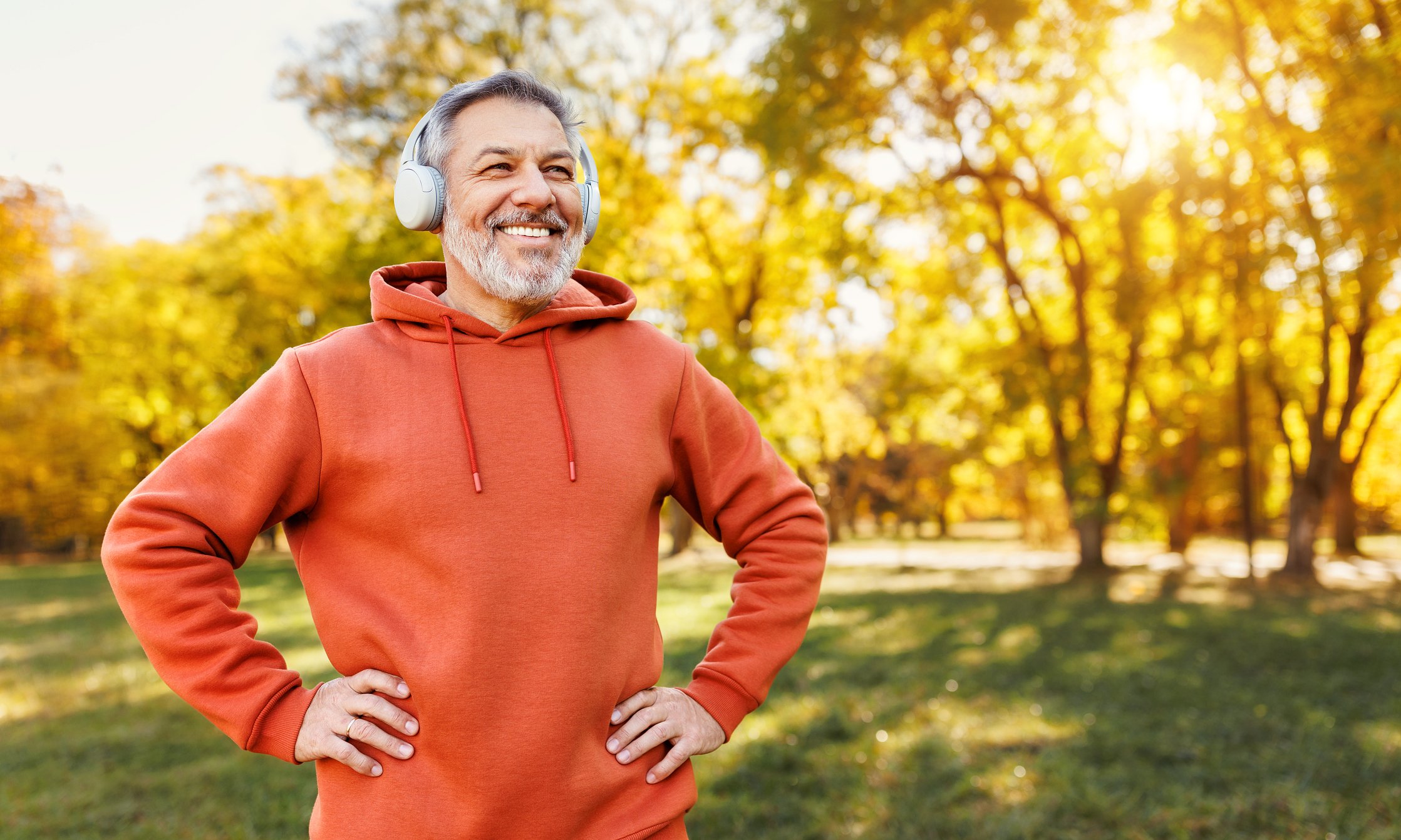 Photo of a man on a walk at the park in the morning