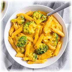 Photo of a bowl of creamy pasta with broccoli