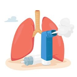 Graphic of Lungs and Inhaler for Asthma