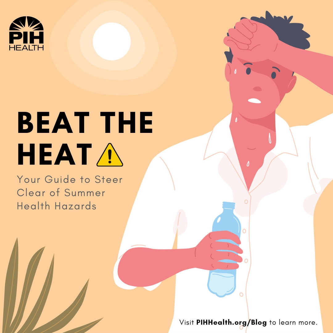 Graphic of man hot in the heat holding a water bottle 