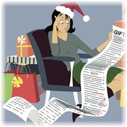 Illustration of a woman sorting through a lengthy wishlist