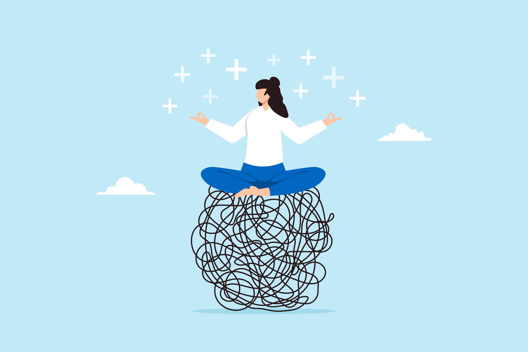 graphic of woman with meditating on top of a ball 